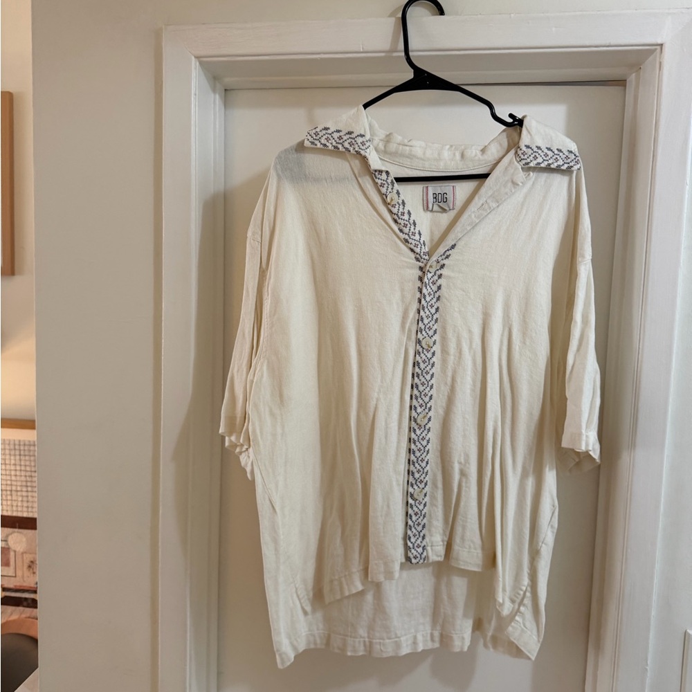 BDG Cream and Gray Button Down Shirt